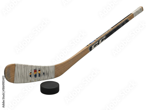 Konstfotografi Wooden hockey stick with png isolated transparent background white tape and blac
