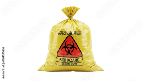 Foto Yellow biohazard medical waste bag with infectious waste label png isolated tran