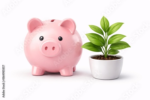 Financial Wellness Concept with Piggy Bank and Growing Plant Symbolizing Savings and Growth