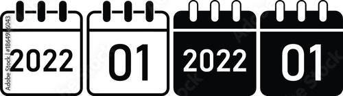 Calendar date icon 2022 January symbol schedule planner outline minimal UI interface black white variation set
