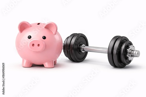Achieving Financial Wellness: Piggy Bank and Dumbbell Symbolizing Financial Health