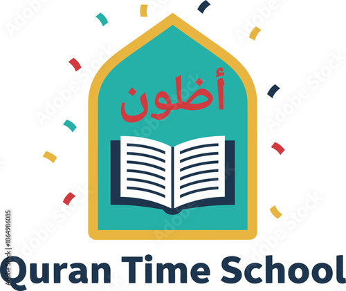 Minimalist Happy Quran Time School Logo for Educational Branding Campaign Vector Illustration 