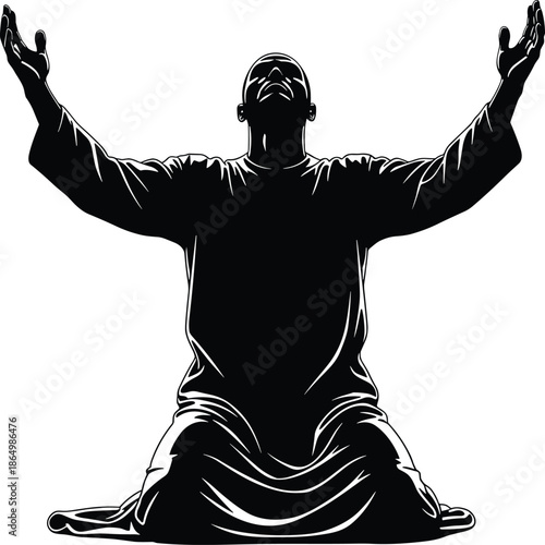 prayer, silhouette, r vector illustration, praying man silhouette, devotion worship faith, holy spiritual prayer, meditation worship faith