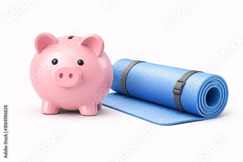Financial Wellness Concept with Piggy Bank and Yoga Mat