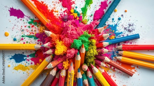 Vibrant explosion of colorful pencils creating a masterpiece of artistic expression and creativity