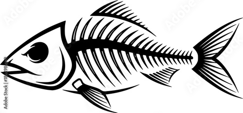 fish bone logo silhouette vector illustration, fish skeleton logo icon silhouette, fishbone silhouette swimming vector illustration, skeleton of fish vector silhouette logo design on white background.