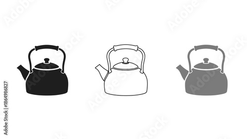 Three kettle illustrations showcasing different shading styles a black silhouette