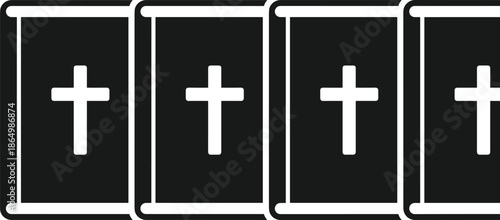 Holy bible book icon set with christian cross symbols, religion faith concept, minimal black vector illustration