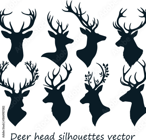 Minimal Deer Head Silhouette Vector, Elegant Stag Antler Icon