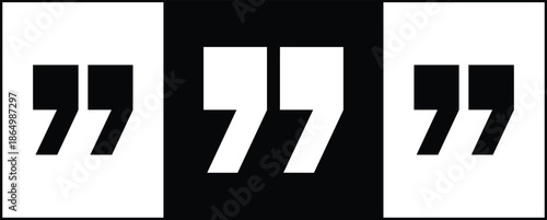 Quotation marks icon set double quotes symbol black white inverted minimal solid punctuation typography vector design