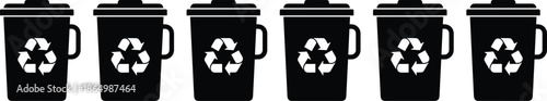 Recycling trash bin with handle icon set black silhouette reusable waste container vector illustration
