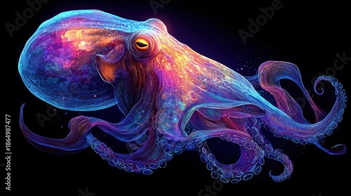 Vibrant Neon Octopus A Digital Art Masterpiece