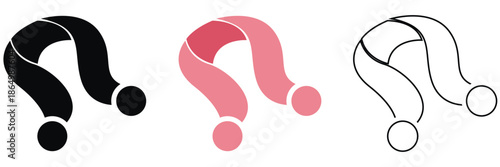 Stylized Question Mark Icon . Minimal vector illustration of stylized question mark symbols in black and pink, representing inquiry, FAQ, help, and uncertainty concepts.

