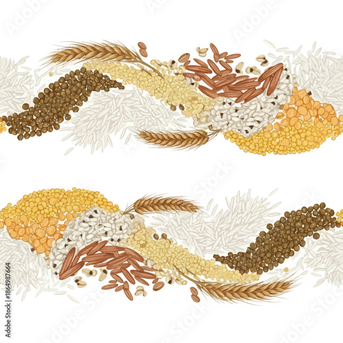 Variety of grains and seeds in a decorative arrangement