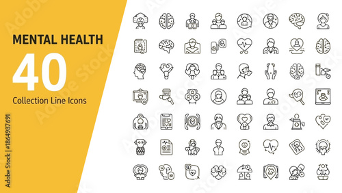 Mental health icons for wellness and psychology themes