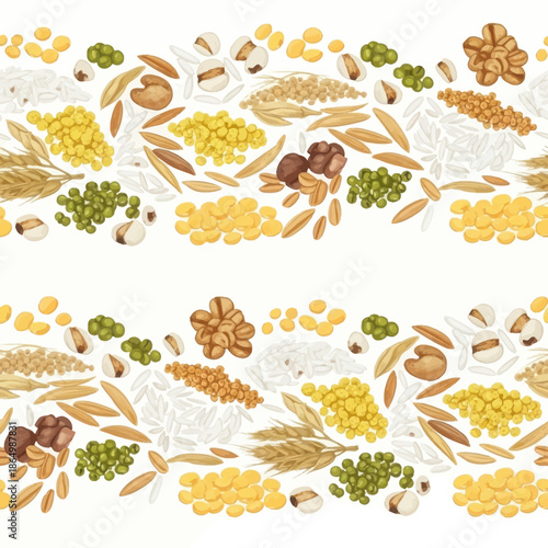 Variety of grains and seeds in colorful arrangement