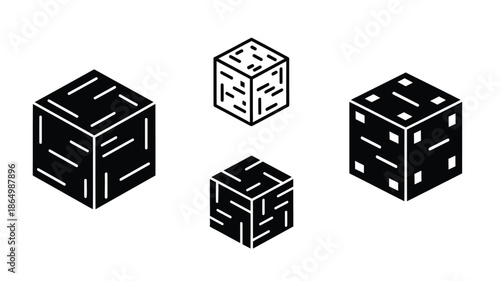 Black outline cubic dice set minimalistic design bold shapes silhouette