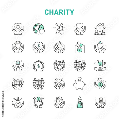 Charity icons for non-profit organizations and fundraising campaigns
