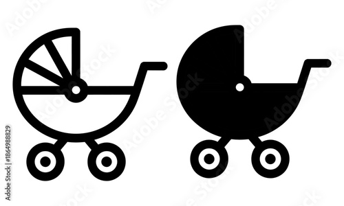 baby stroller icons in black and white colors  baby carriage symbols