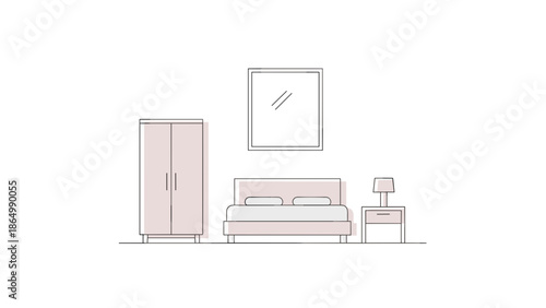 A complete, modern bedroom furniture collection featuring a bed, nightstand, bookshelf, and rug, all presented against a crisp white background.