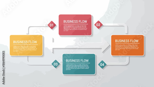 Business Flowchart Diagram with Connected Rectangles and Arrows.