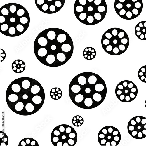 Black and white film reel icons on plain white background for graphic design