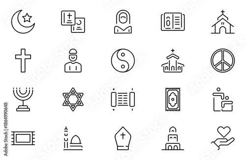 Religion line icons collection. Big UI icon set in a flat design. Thin outline icons pack. Vector illustration