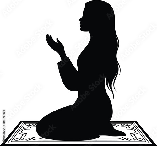 Woman Kneeling in Prayer with Palm Fingers and Fingertips in Gesture of Prayer Hands Together Praying with Upward Hands Together for Peace