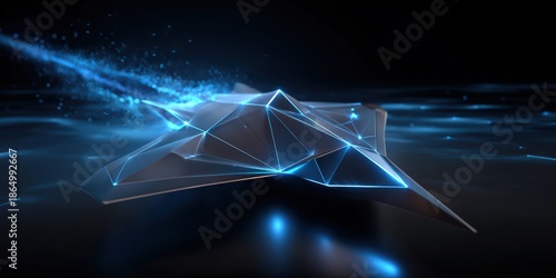 Futuristic Stealth Jet with Blue Digital Energy Trails