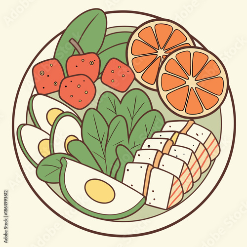 A colorful plate showcasing a balanced and nutritious meal arrangement