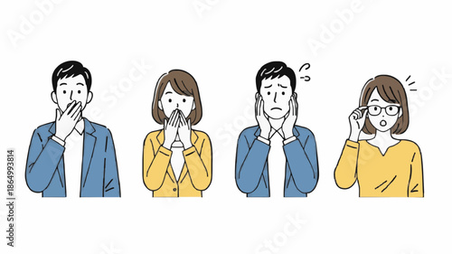 Illustration of four people expressing various emotions in a simple cartoon style against a clean white background.