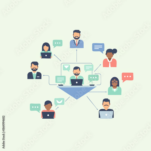 Flat Illustration of Remote Team Connection and Communication Conference Graphic