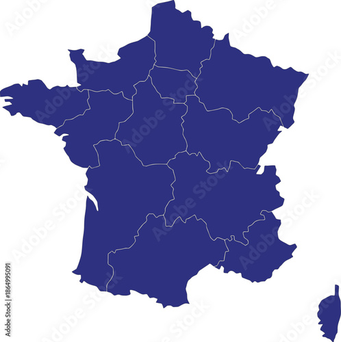 A detailed map of France, highlighting the geographical layout and its regional divisions