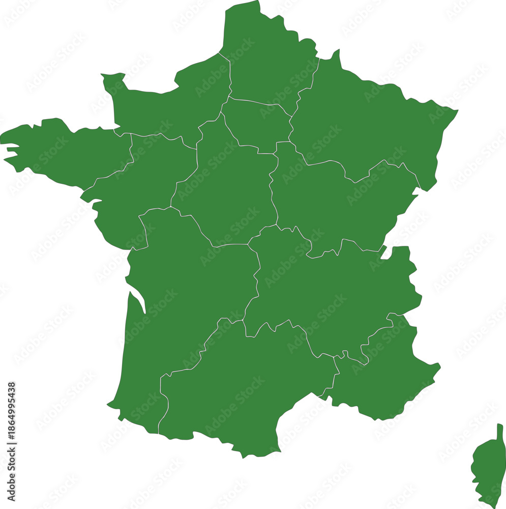 Obraz premium France map in green color, the geographical outline shows regions within the country. This map can represent travel, business or geographical location