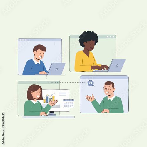 Modern Flat Illustration Online Meeting and Virtual Communication Concept