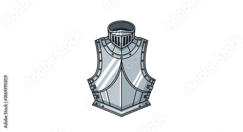 Medieval armor chest plate for knight protection, isolated on white background illustration