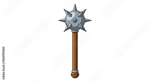 Illustrative depiction of a formidable medieval mace weapon, featuring a spiked metal head and sturdy wooden handle, perfect for historical warfare, fantasy battles, or heraldic design concepts