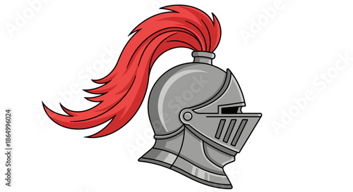 Medieval Knight Helmet with Red Plume A Detailed Illustration