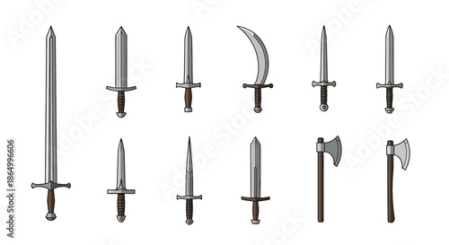 Collection of Medieval Swords, Axes, and Weapons for Fantasy and Historical Games