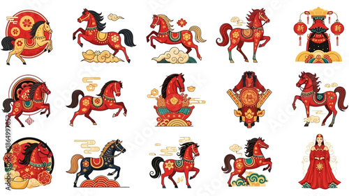 Colorful Horse Illustrations Set.