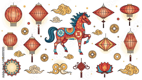 Colorful Horse With Lanterns.