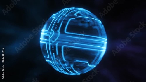 Abstract glowing sphere with neon lines in dark space