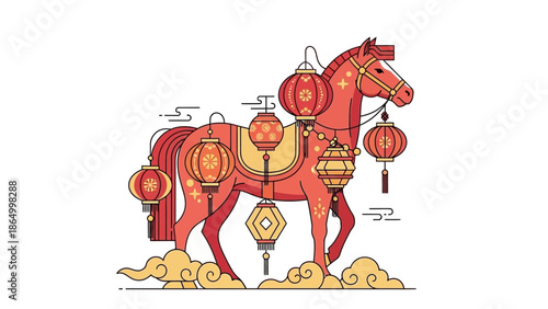 Red Horse with Chinese Lanterns.
