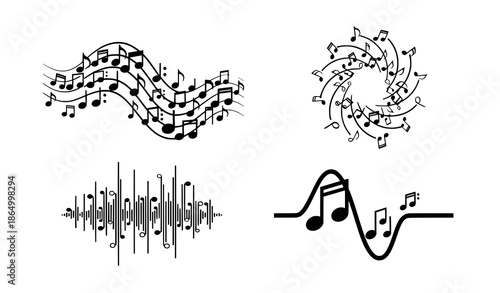Minimal Musical Notes Sound Wave Vector Icon Set