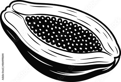 A single ear of corn with visible kernels inside a husk drawn in black and white