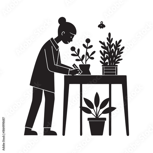 Cozy Winter Plant Desk Care Scene