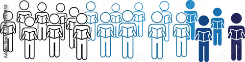 Group of people reading books icon vector illustration showing education learning literacy community and study concept with human figures in line and filled styles