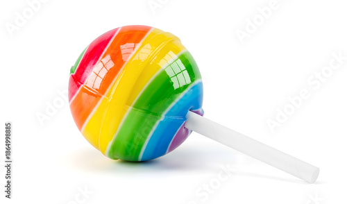 Colorful striped sweet lollipops on a white stick, on a clean white background