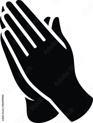 Silhouette image of praying pressed hands folded with fingertips showing human palm hands together upward pointing graphic