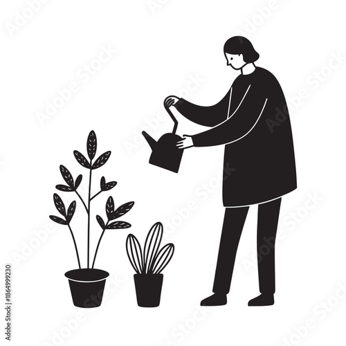 Warm Sweater Indoor Plant Watering Moment